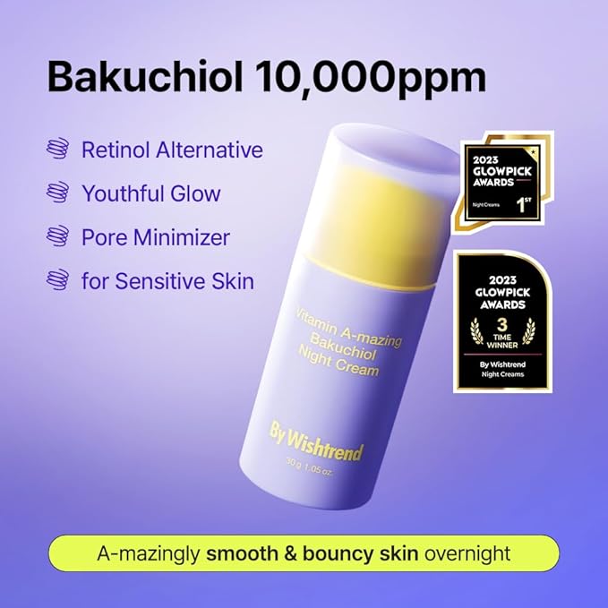 BY WISHTREND Vitamin A-mazing Bakuchiol Night Cream | Retinal, Peptide, Collagen, Ceramide NP, Centella Asiatica, moistfully plump overnight skincare (1.05 Ounce (Pack of 1))