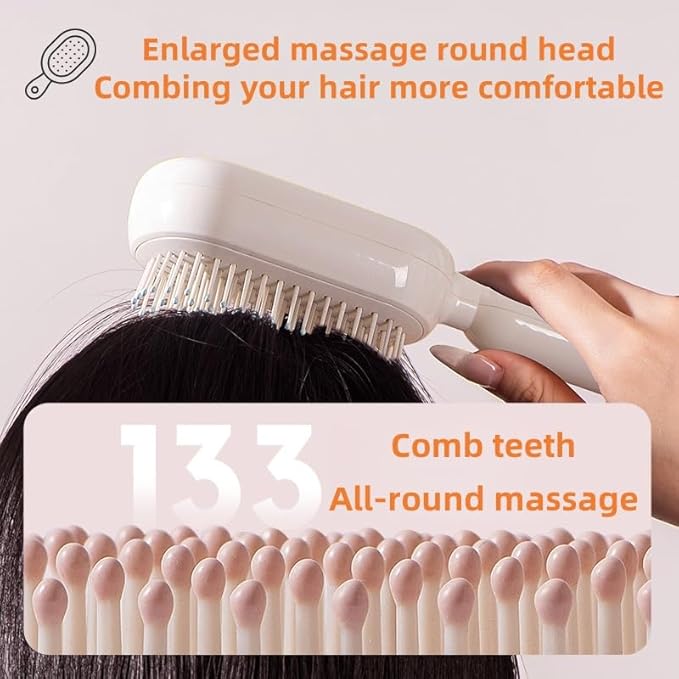 Self-Cleaning Air Cushion Comb – with Portable Travel Design, Features retractable, easy to clean, Ergonomic Pull Ring air cushion massage comb, for Detangling Thick/Curly Hair, Gift for Women (Pink)