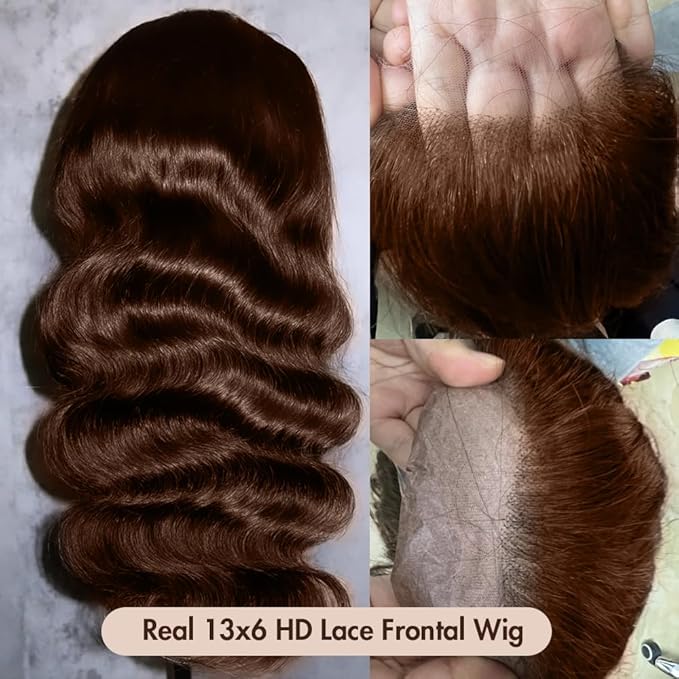 250 Density SKINLIKE HD Lace Wig Human Hair 13x6 15A Chocolate Brown Human Hair Wigs Invisible 0.1mm Ultra-thin Frayed Ends Full Cuticle Aligned Virgin Hair Lace Frontal Wig 30 Inch