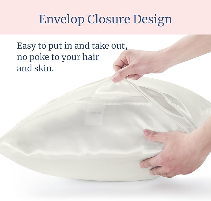 BEDELITE Satin Pillowcase for Hair and Skin, Super Soft and Cooling Similar to Silk Pillow Cases 2 Pack with Envelope Closure, Gift for Women Men(20"x30" Queen Size, Ivory)