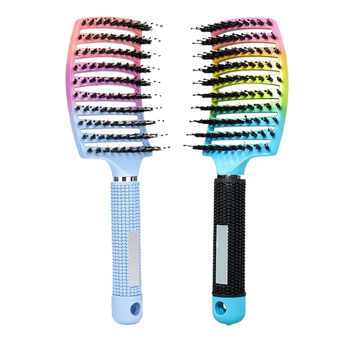 Magical Ultra Detangling Brush for Wet or Dry Hair, Detangler Brush, Fast Drying Styling Massage Hairbrush for Men, Women and Kids (2pcsRainbow-A)