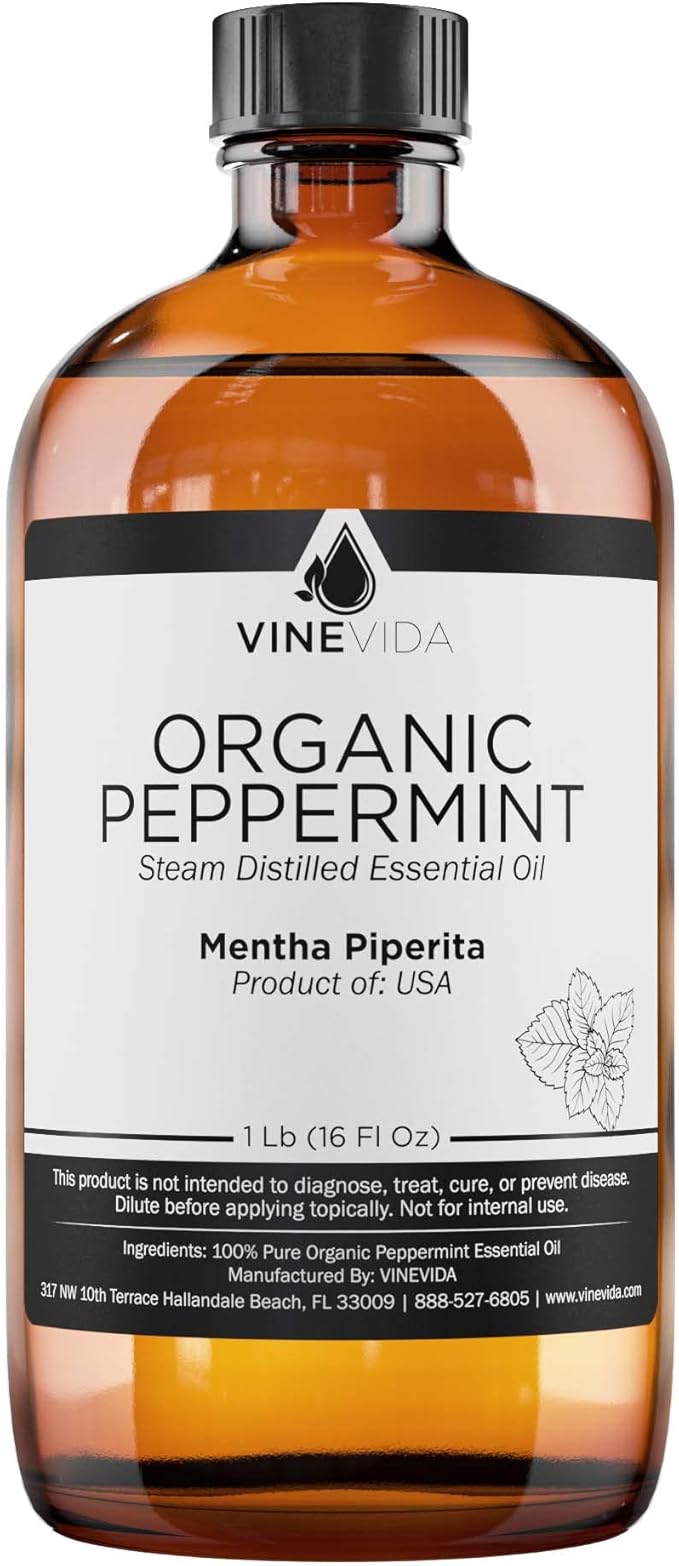 VINEVIDA Organic Peppermint Essential Oil - 16 oz - Undiluted - DIY Candle Scents & Bulk for Soap Making