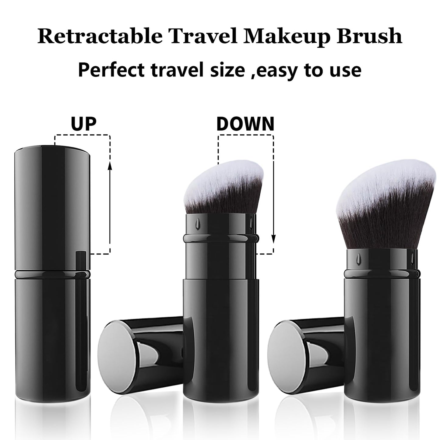 Falliny Retractable Kabuki Makeup Brush, Angled Travel Powder Blush Brush Foundation Makeup Brush with Cover for Blush, Sunscreen,Bronzer, Buffing, Concealer,Highlighter, Powder Cosmetics