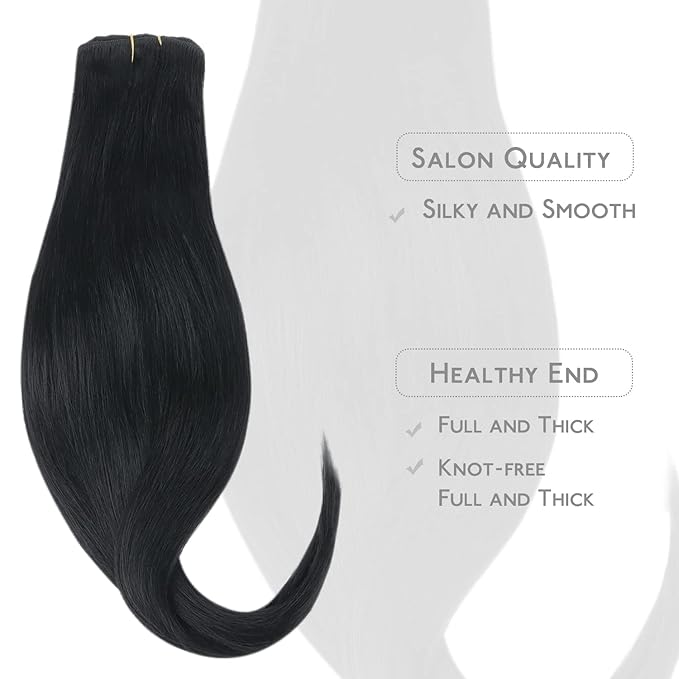 WENNALIFE Clip in Human Hair Extensions 75g 5pcs 14 Inch, Remy Clip in Hair Extensions Real Human Hair Jet Black Virgin Human Hair Clip Ins Extensiones De Cabello Humano Con Clip