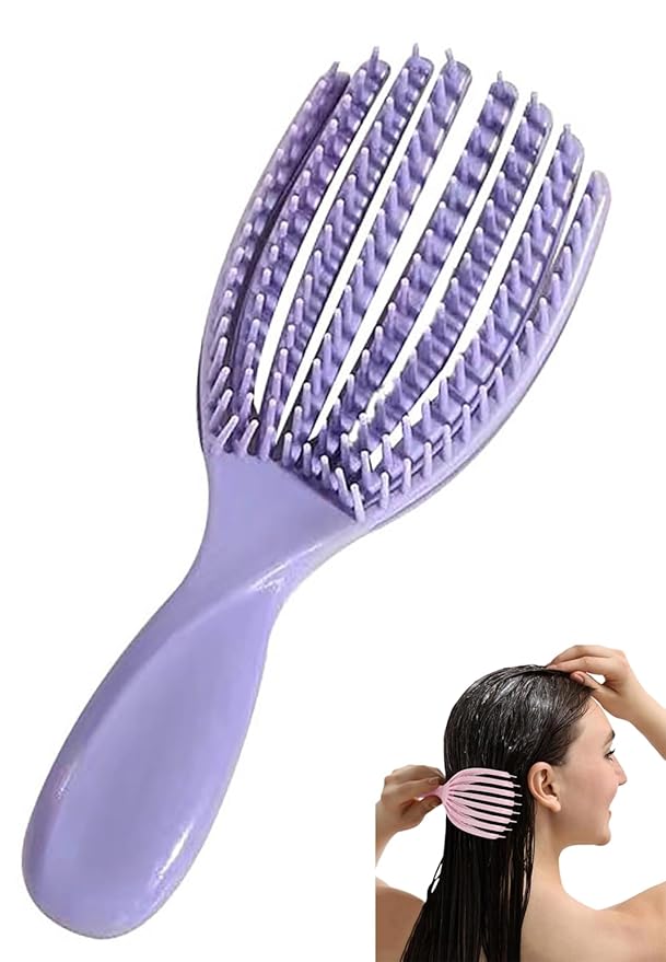 Hair Brush for Afro American/African Hair Textured Professional Curved Vented Brush Wet Dry Curly Hairbrush Detangling Massage Hairdressing Comb (Purple, Small)