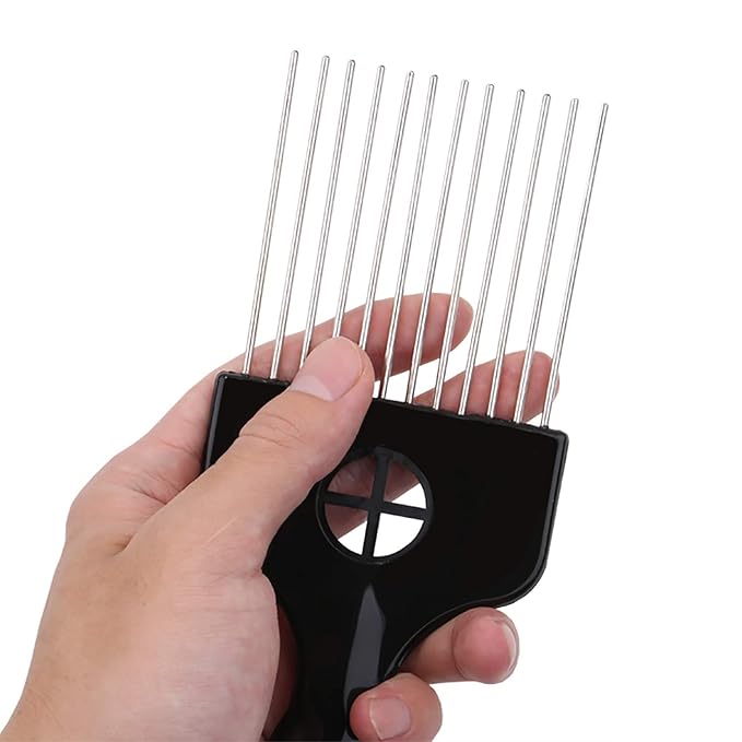 6Pcs Afro Picks Metal Hair Combs, Steel Teeth Hair Pick for Curly, Coily, Natural Hair, Detangling, Styling Comb for Men Women (Black)