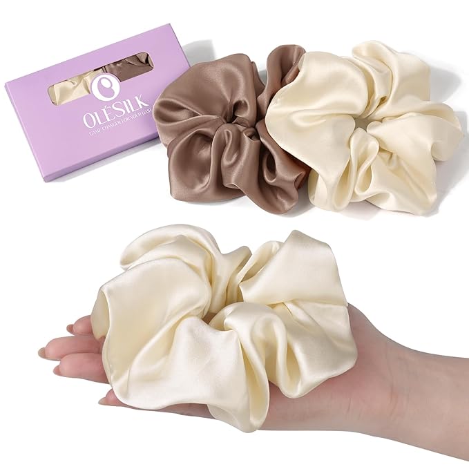OLESILK Silk Scrunchies Oversized 100% Mulberry: Large for Long Thick Hair, Soft and Smooth for No Damage Hair Care Sleeping, Vintage Fashion