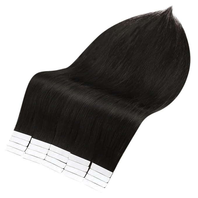Full Shine Tape in Hair Extensions 14 Inch Double Sided Tape In Hair Extensions Real Human Hair Color 1B Black Seamless Tape in Extensions 50Gram Soft Remy Add Volume 20 Pcs for Party Wedding