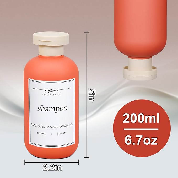 ASEVAT 6.7oz Airtight Plastic Travel Shampoo Bottles, Travel Shampoo and Conditioner Bottles Refillable, Empty Squeeze Bottle, Hand Soap Dispenser for Vacation, Gym, Lotion(OrangeYellowGreen)