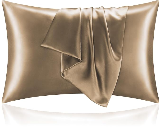 BEDELITE Satin Pillowcase for Hair and Skin, Super Soft and Cooling Similar to Silk Pillow Cases 2 Pack with Envelope Closure, Gift for Women Men(20"x26" Standard Size, Tawny Brown)