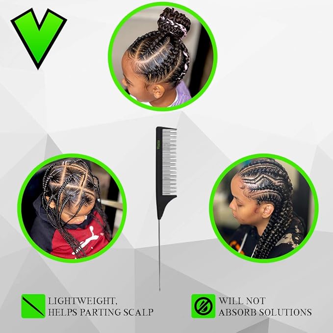 Veeta Professional Carbon Fiber Comb - (Multiple Styles) Anti Static Heat & Chemical Resistant Hair Combs - Rat Tail Comb, Styling Comb, Wide Tooth Comb, Wave Comb (Black) (Rat Tail Comb)