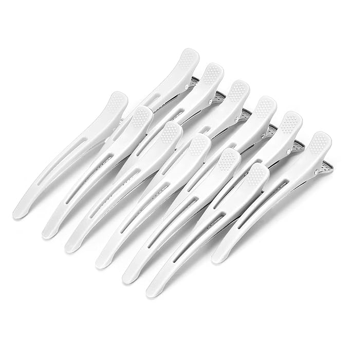 12PCS Hair Clips for Styling - No Crease Hair Clips for Women - Non Slip Duck Billed Hair Roller Clips with Silicone Band - Salon Hair Sectioning Clips White