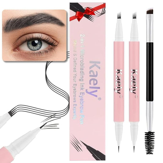 evpct 2Pcs Black Magic Microblading Dual-Ended Eyebrow Contouring Pen Brow Pencil, with 4 Brush Micro-Fork-Tips Applicator and Precise Brush-Tip, Hair Like Strokes, with Dual-ended Eyebrow Brush