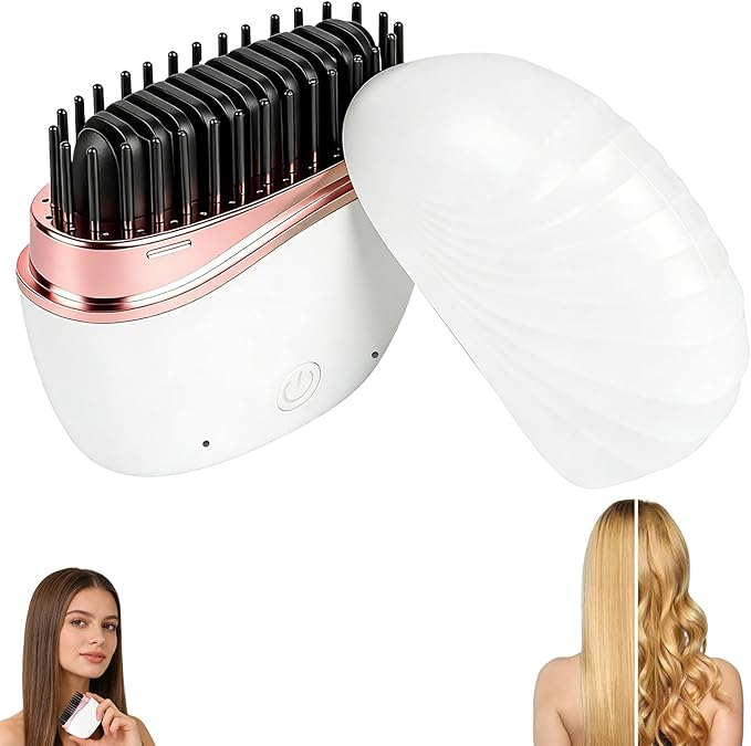 Mini Straightener, New Rechargeable Wireless Portable Hair Straightener Comb, 3-Speed Temperature Control, Rapid Heating & Anti Scald Shell,Idea for Home Travel (White)