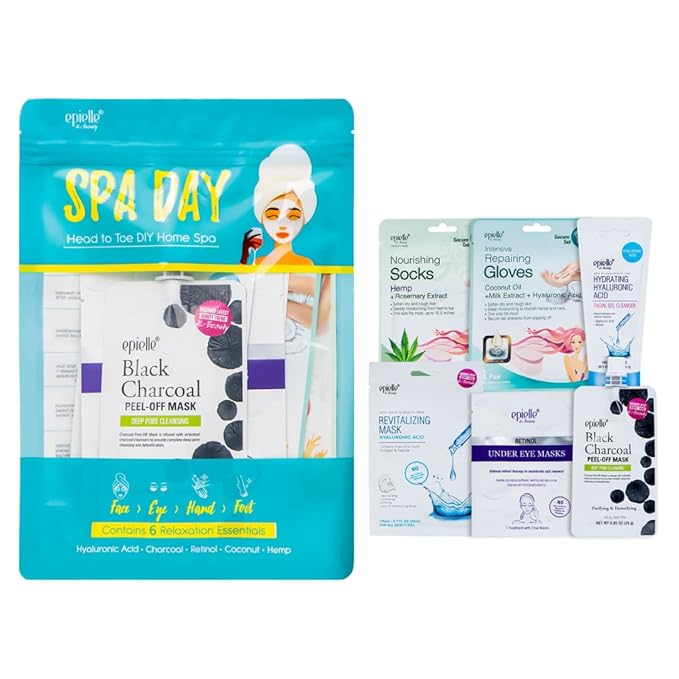 Epielle Spa Day Kit, 6 Relaxation Essentials, Hydrating & Detoxifying for Radiant Skin, At-Home Spa Kit, Self Care Gifts for Women, Korean Skin Care Set, Stocking Stuffers, Thanksgiving Essentials
