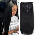26Inch Clip in Hair Extensions Real Human Hair Straight 8Pcs Remy Hair Extensions Clip in Human Hair with 18Clips Double Lace Weft 120g Natural Black
