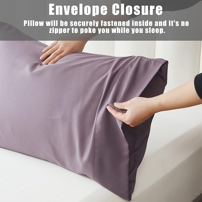 Pillow Cases Queen Size 2 Pack, Bamboo Rayon Cooling Pillowcases with Envelope Closure, Cool Breathable Pillow Case for Hot Sleepers & Night Sweats, 20x30 inches, Greish Purple