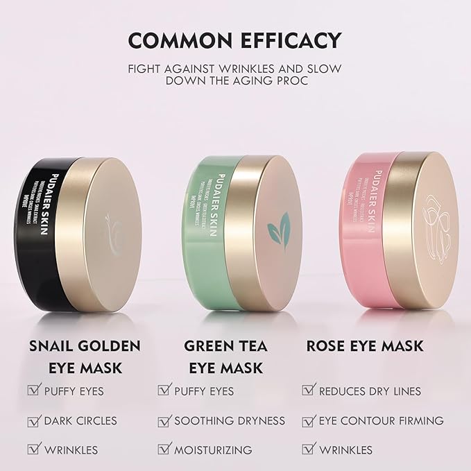 Under Eye Patches for Puffy Eyes, Dark Circles and Wrinkles, 60 Pcs Eye Masks with Rose, Snail and Green Tea Extract to Refresh Your Eye Skin (Snail Extract)