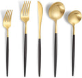 Matte Black Gold Silverware Set for 6,Modern Stainless Steel Brushed Cutlery Set,30-Pieces Heavy Duty Flatware Set,Knives Spoons and Forks Set Utensils Set, Satin Finish, Dishwasher Safe