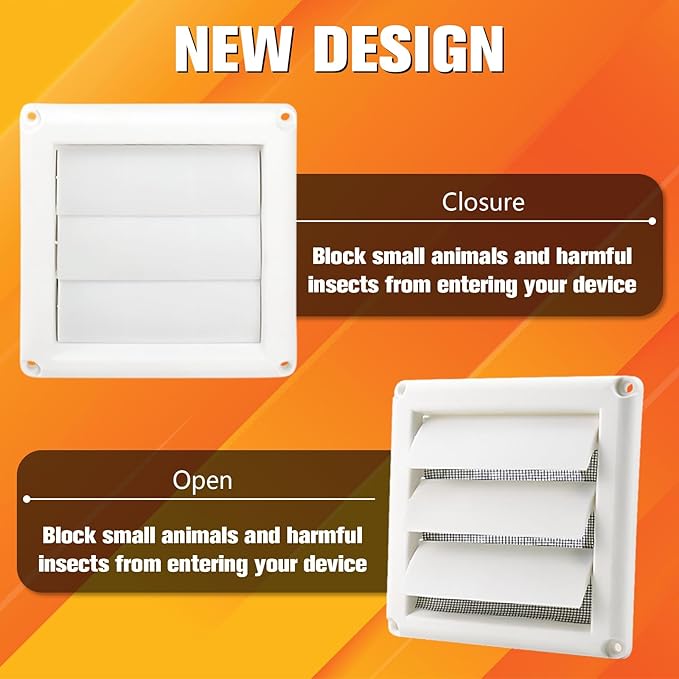 Funmit 4" Dryer Vent Cover for Exterior Wall Vent Hood Outlet Airflow Dryer Air Vent with Screen Includes 4 Screw for Easy Installation (White)