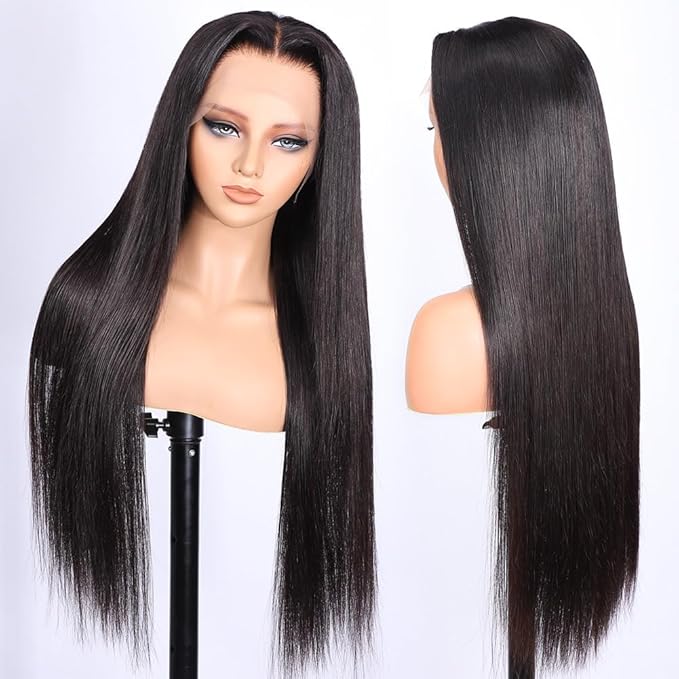 Iris Queen 28 Inch 220 Density Straight HD Lace Front Wigs Human Hair Pre Plucked 12A 13x4 Transparent Lace Frontal Human Hair Wig Natural Black Color for Women