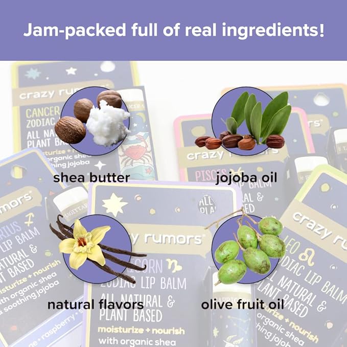 Crazy Rumors Cancer Zodiac All Natural, Plant Based Lip Balm to Moisturize and Nourish your Lips - Water Blend (Tropical Mango, Citrus Lemon, and Fragrant Berry)