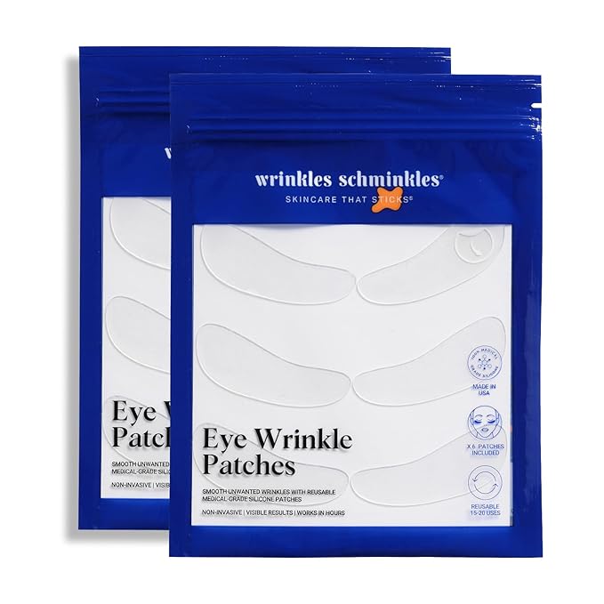 Wrinkles Schminkles Under Eye Wrinkle Patches | Smooth Eye Wrinkles, Crows Feet & Dark Circles Overnight | 6 Pairs Reusable Medical Grade Silicone Patches