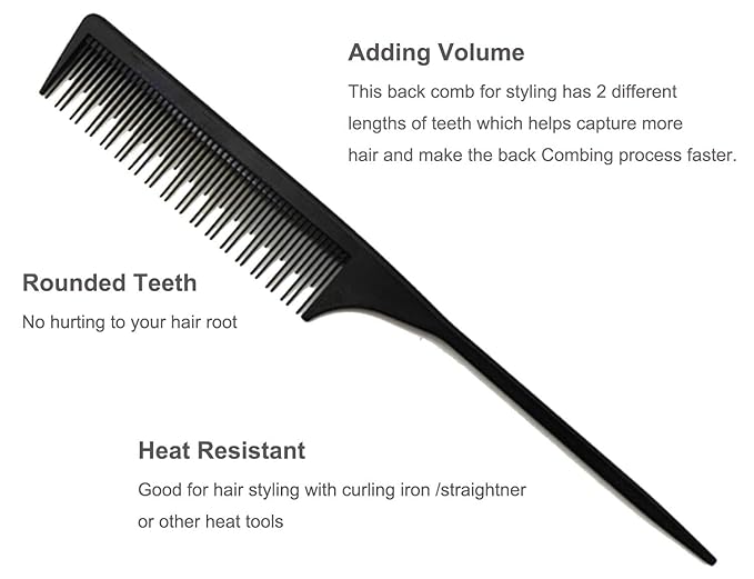 3 Teasing Comb, Tail Comb for Root Teasing for Thin, Add Volume Fine and Normal Hair Types, Hair Comb For Women And Men, 8.75 Inches