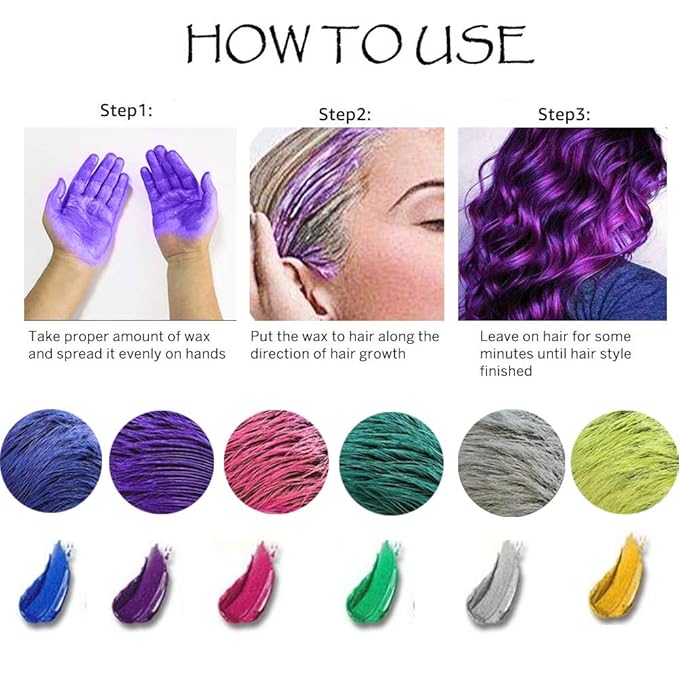 Purple Hair Color WAX 4.23 oz, Instant Hair Dye Wax, Natural Temporary Hair Color for Men and Women, Party, Daily Use, Cosplay