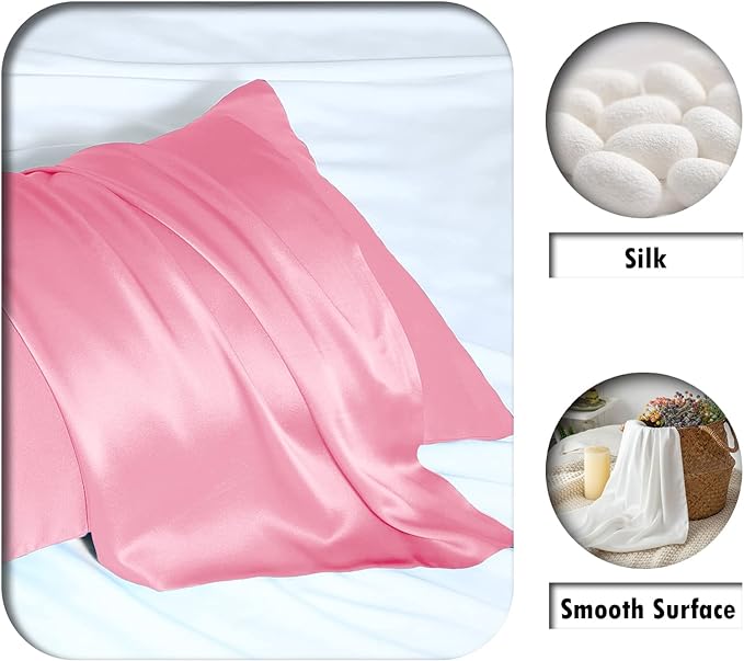 Silk Pillowcase for Hair and Skin,Soft,Breathable and Sliky 100% Queen Silk Pillow Case Set of 2,Both Sides Natural Mulberry Silk Pillowcases with Hidden Zipper(Queen Size 20"X 30",2pcs)