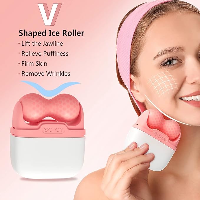 Ice Roller Double Ended, Ice Roller for Face & Eye Puffiness Relief, Ice Face Roller Massager for Migraine Pain, 2 in 1 Facial Ice Roller Skin Care Tool for Whole Body Minor Injury Cold Compress