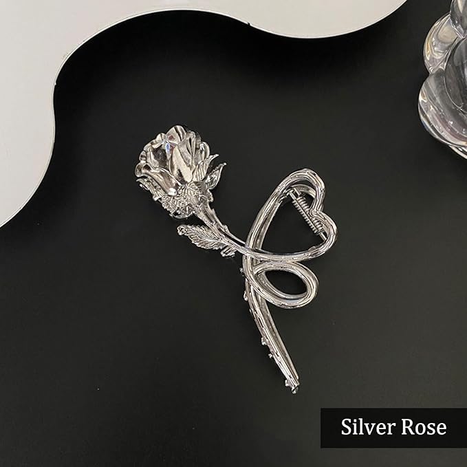 Flower Metal Hair Clips Claw, 1Pcs Flower Hair Claw Clips for Thin Thick Hair Accessories Non-Slip Rose Hair Claw Clip for Women Girls Fashionable Hair Styling