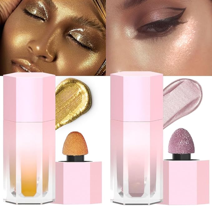 evpct Light Liquid Face Highlighter Makeup Waterproof Long Lasting Mermaid Pink Rose Gold Glimmer Glow Sparkly Glitter Body Shimmer Oil Liquid Luminizer Stick Highlight Illuminator for Face Body Cheek