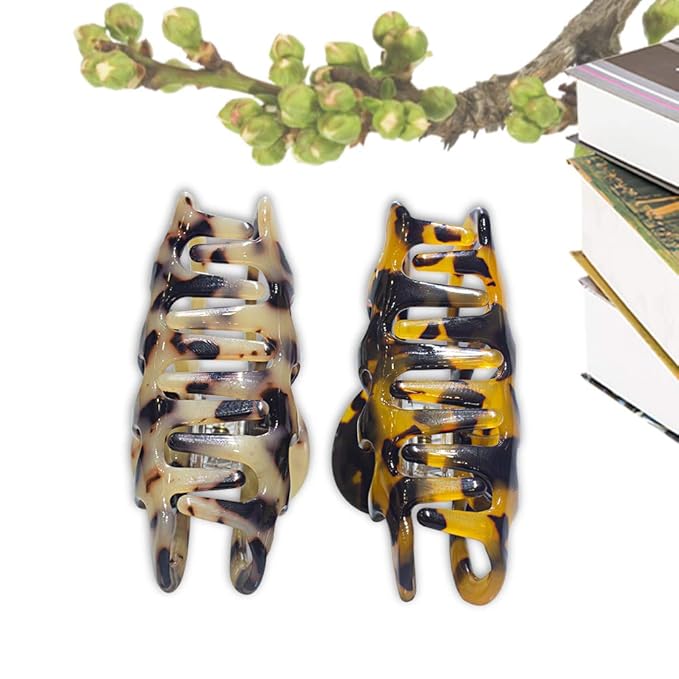 Fashion Tortoise Hair Clips for Women Resin Medium Hair Claw Clip for Fine Hair Non Slip Grip Hair Jaw Clips 2PCS in Set (Vintage Tortoise Shell Hair Clips)