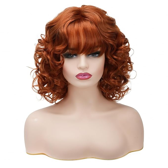 Short Copper Red Curly Wigs for Women Natural Synthetic Wig Auburn Middle Natural Looking Synthetic Heat Resistant Fiber Wig for Daily Party Use
