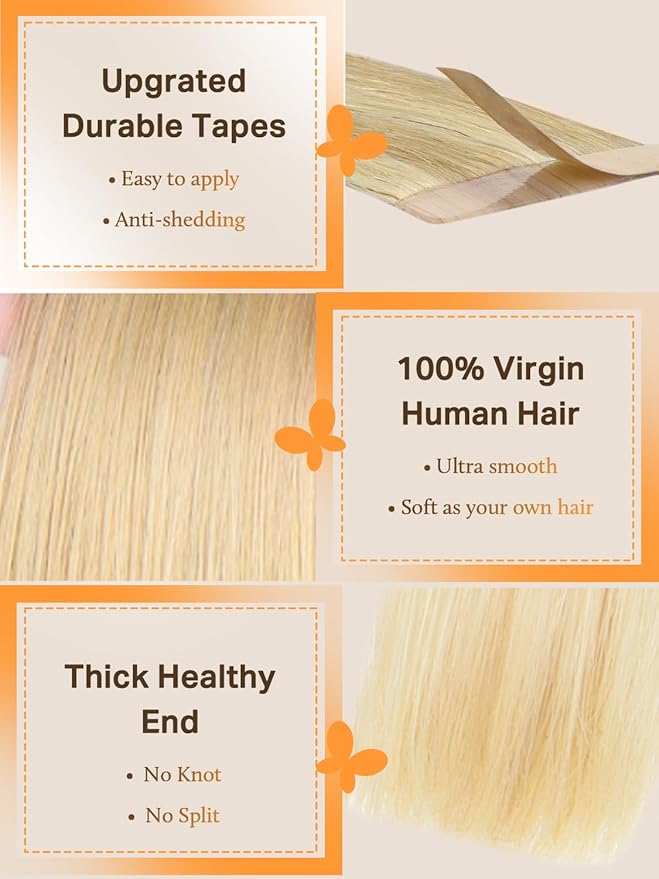 DOORES Tape in Hair Extensions, Drity Blonde Mixed Platinum Blonde 40pcs 100g 14 Inch, Real Human Hair, Seamless Straight