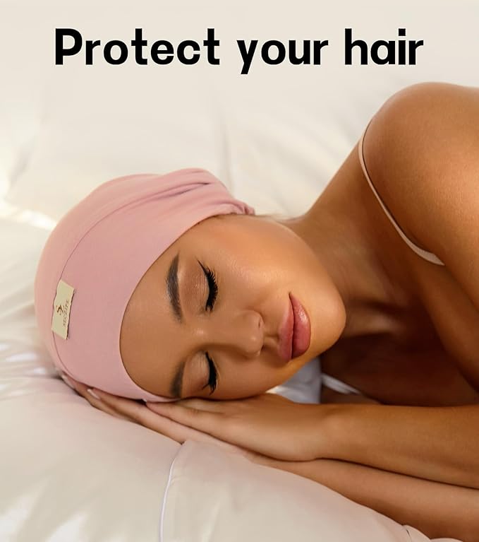 2pcs Silk Satin Bonnet Hair Wrap for Sleeping, Adjustable Strap Curly Natural Hair Night Caps for Women Men(Pink&Pink)