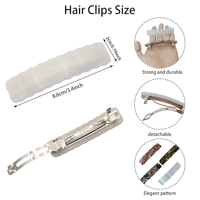 Hair Clips for Women,3.5 Inch Acetate Medium Hair Claw Clips for Women Thin Thick Curly Hair,Strong Hold No Slip Grip,French Classic Multicolor Barrettes Hair (white1)