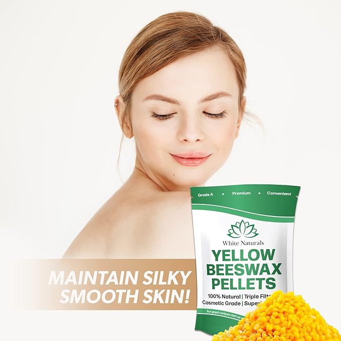 Yellow Beeswax Pellets 8oz, Pure, Natural, Cosmetic Grade, Bees Wax Pastilles, Triple Filtered, Great For DIY Lip Balms, Lotions, Candles By White Naturals