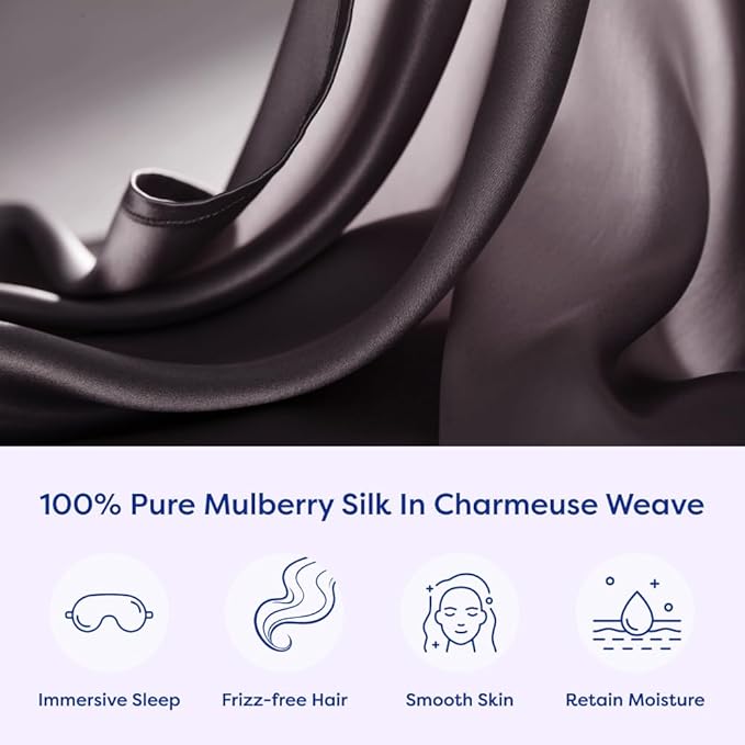 ECOSA Luxurious 30 Momme 100% Mulberry Silk Pillowcase (50x70cm) – 6A Grade Charmeuse Weave, Oeko-TEX® Certified – Frizz-Free Hair & Wrinkle-Free Skin (Charcoal)