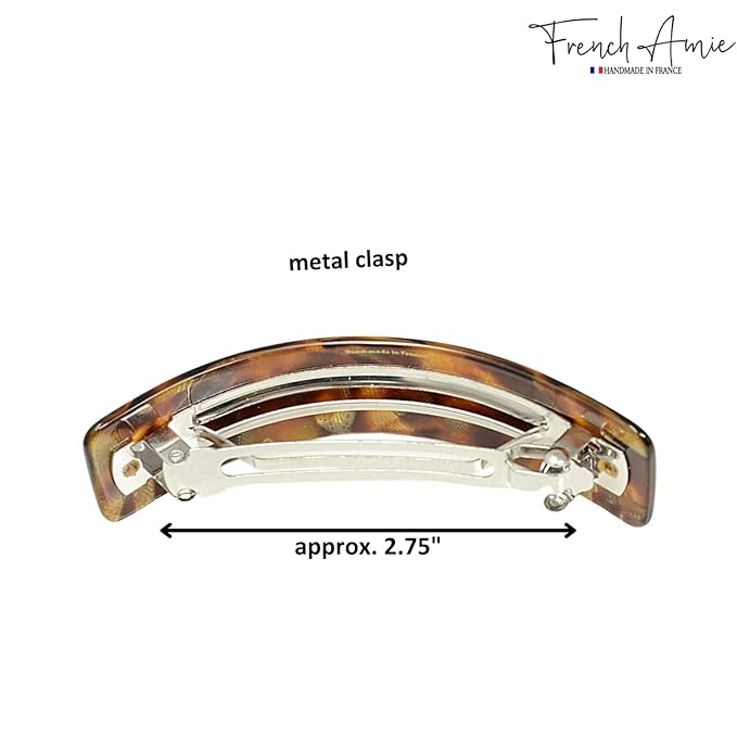 French Amie Curved Amber Brown Large Handmade Strong Grip Celluloid Automatic Hair Clip Barrette