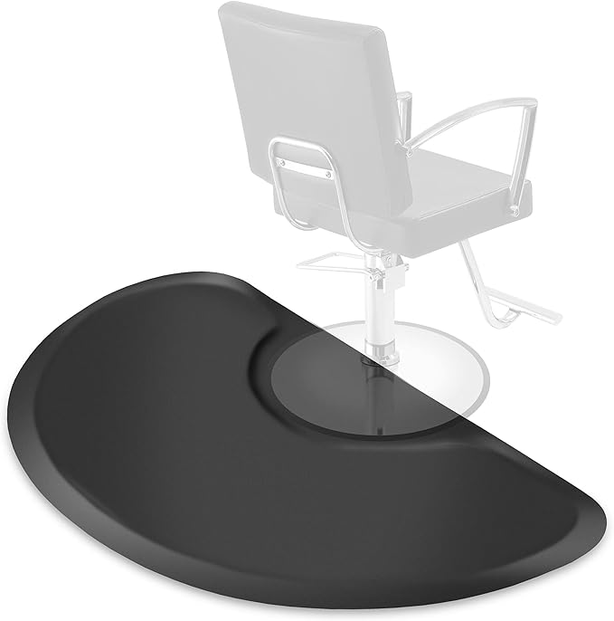 Saloniture 3 ft. x 5 ft. Salon & Barber Shop Chair Anti-Fatigue Floor Mat - Black Semi Circle - 5/8 in. Thick