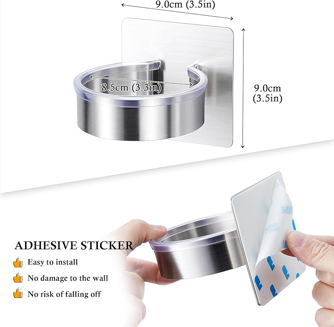 Blow Dryer Holder Wall Mounted, Hair Dryer Holder Stand Adhesive, Bathroom Hair Tool Organizer, Hairdryer Holder Compatible with Most Dryers (Silver)