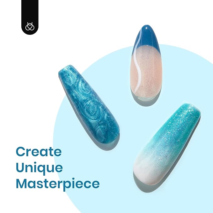 Beetles Blue Gel Nail Polish Set, 6 Colors Glitter Pearl Gel Polish Mermaid Treasures Nail Art Design Soak off Uv Led Nail Lamp