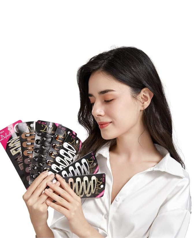 Dofash 12PCS Snap Hair Clips For Women-Non Slip & Metal Hair Barrettes, 5cm 2'' Small Clips For Thin & Fine Hair,Light Brown+Dark Brown