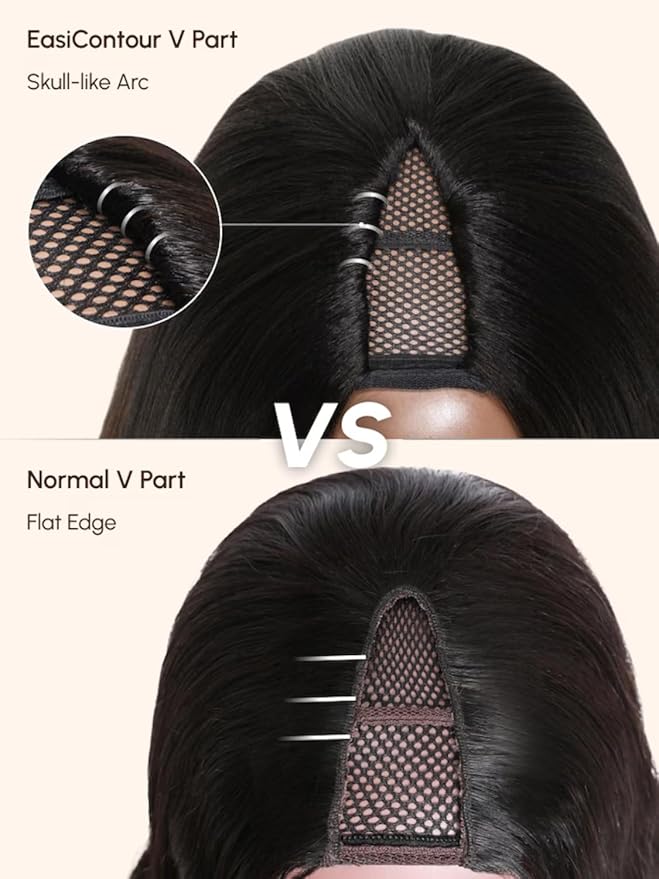 YIROO EasiContour V Part Wigs Human Hair Yaki Straight Human Hair Wigs No Leave Out Glueless Upgraded U Part Wigs for Women V Shape Clip in Vpart Wig No Sew in No Glue Beginner Friendly 24 inch