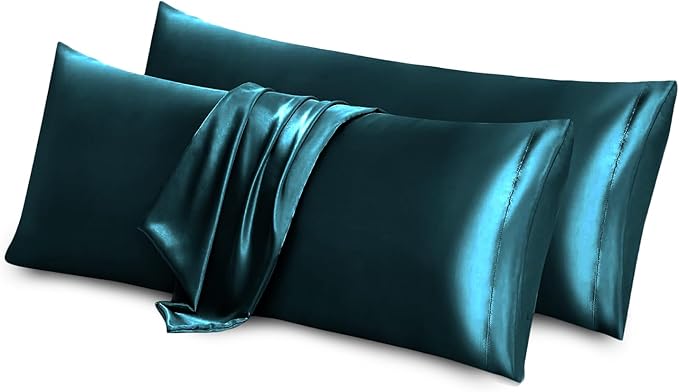 Aormenzy Satin Body Pillow Cover Set of 2, 20x54 Inches Dark Teal Case for Adults, Silky Soft & Cooling Pillowcase With Envelope Closure