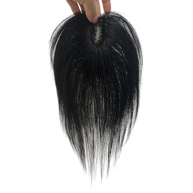 Anemone 100% Real Human Hair Topper No Need Clips Magic Paste Hair Seams 7x10cm Skin Base Fringe Bangs Easy to Wear (1B Middle Bangs)