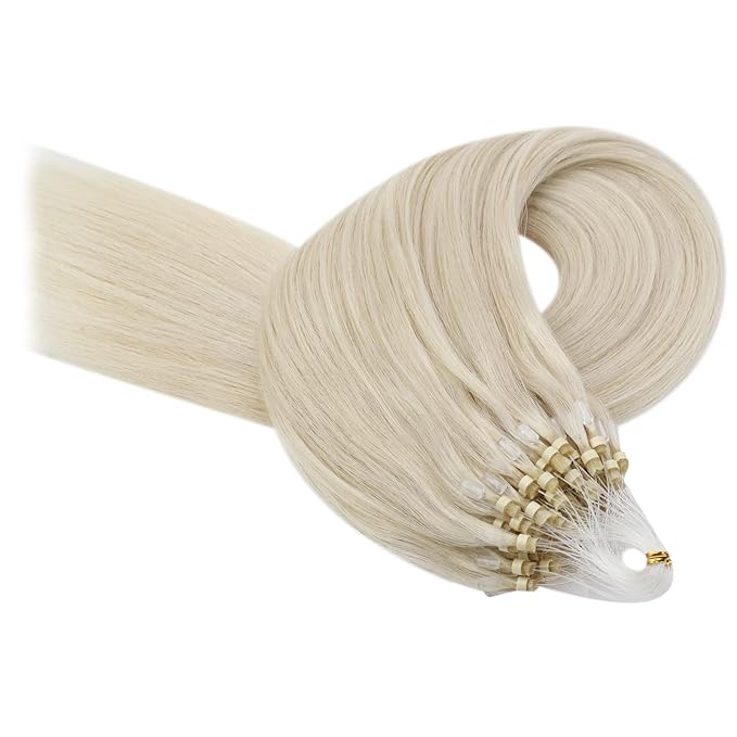 YoungSee Micro Link Hair Extensions Human Hair Blonde 20 Inch Microbead Hair Extensions Human Hair Platinum Blonde 50g Micro-Loop Hair Extension Blond 50s 50g for Daily Confidence Boost