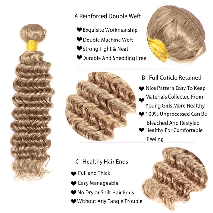 28 30 32 Inch Color #22 Human Hair Bundles Ash Blonde Deep Wave Bundle Niegmeag Peruvian Virgin Remy Grey Blonde Deep Wave Bundle